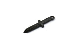Black Knife Charm, 4 Oxidized Black Brass Knife Charms With 1 Loop (28x7x2mm) N1647 S1178