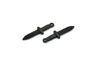 Black Knife Charm, 4 Oxidized Black Brass Knife Charms With 1 Loop (28x7x2mm) N1647 S1178