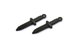 Black Knife Charm, 4 Oxidized Black Brass Knife Charms With 1 Loop (28x7x2mm) N1647 S1178