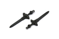 Black Sword Charm, 2 Oxidized Black Brass Sword Charms With 1 Loop, Lion Sword (49x15mm) N1693 S1177