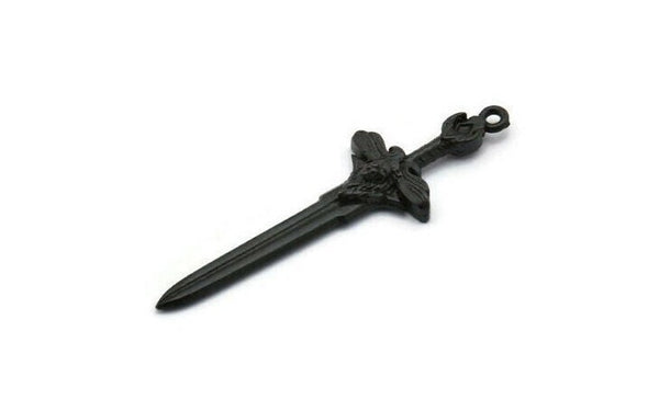 Black Sword Charm, 2 Oxidized Black Brass Sword Charms With 1 Loop, Lion Sword (49x15mm) N1693 S1177