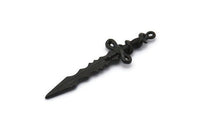 Black Sword Charm, 2 Oxidized Black Brass Sword Charms With 1 Loop, Snake Sword (49x14mm) N1694 S1203
