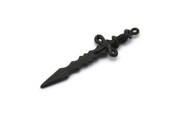 Black Sword Charm, 2 Oxidized Black Brass Sword Charms With 1 Loop, Snake Sword (49x14mm) N1694 S1203