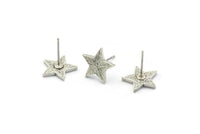 Gümüş Yıldız Küpe, 4 Antik Gümüş Kaplama Pirinç Yıldız Küpe (12x1,5 mm) N1589 H1585