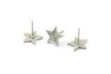 Gümüş Yıldız Küpe, 4 Antik Gümüş Kaplama Pirinç Yıldız Küpe (12x1,5 mm) N1589 H1585