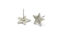 Gümüş Yıldız Küpe, 4 Antik Gümüş Kaplama Pirinç Yıldız Küpe (12x1,5 mm) N1589 H1585