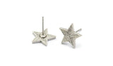 Gümüş Yıldız Küpe, 4 Antik Gümüş Kaplama Pirinç Yıldız Küpe (12x1,5 mm) N1589 H1585