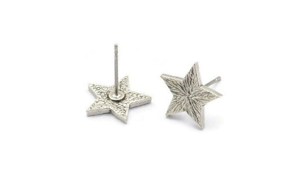 Gümüş Yıldız Küpe, 4 Antik Gümüş Kaplama Pirinç Yıldız Küpe (12x1,5 mm) N1589 H1585