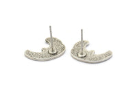 Silver Irregular Earring, 4 Antique Silver Plated Brass Irregular Stud Earrings (16x11x1mm) N1599 H1583