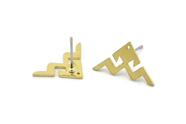 Earring Studs, 10 Raw Brass - Ethnic Motif Shaped Stud Earrings With 1 Hole - Brass Earrings - Earrings (10x17x0.80mm) A2732