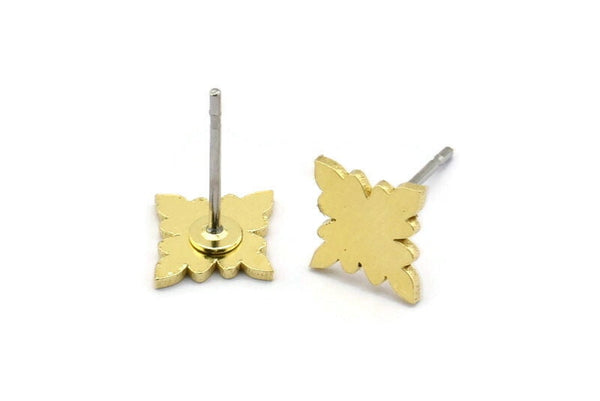 Earring Studs, 12 Raw Brass - Tiny Ethnic Motif Shaped Stud Earrings - Brass Earrings - Earrings (10x7x0.80mm) A2734