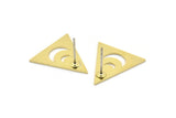 Brass Triangle Earring, 8 Raw Brass Crescent Moon Patterned Triangle Shaped Stud Earrings (18x17x0.80mm) A2731