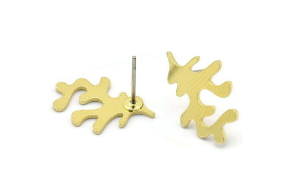 Earring Studs, 8 Raw Brass - Irregular Shaped Stud Earrings - Brass Earrings - Earrings (18x12x0.80mm) A2736