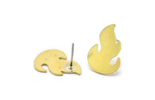 Brass Fire Earring, 8 Raw Brass Fire Shaped Stud Earrings (18x13x0.80mm) A2728