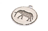 Silver Elephant Charm, 2 Antique Silver Plated Brass Elephant Textured Round Tags Charms With 1 Loop, Blanks (33x29x1.5mm) E228