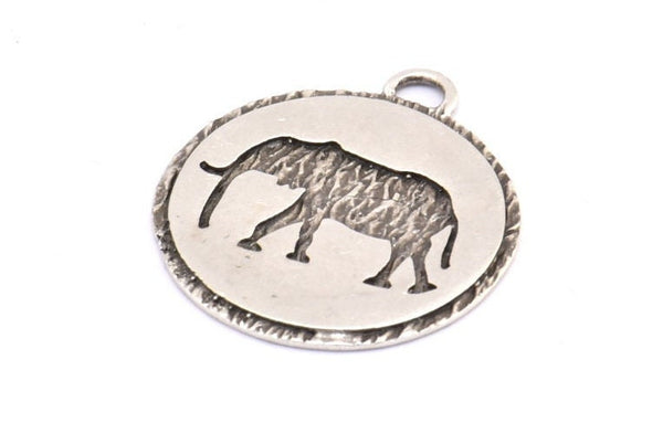 Silver Elephant Charm, 2 Antique Silver Plated Brass Elephant Textured Round Tags Charms With 1 Loop, Blanks (33x29x1.5mm) E228