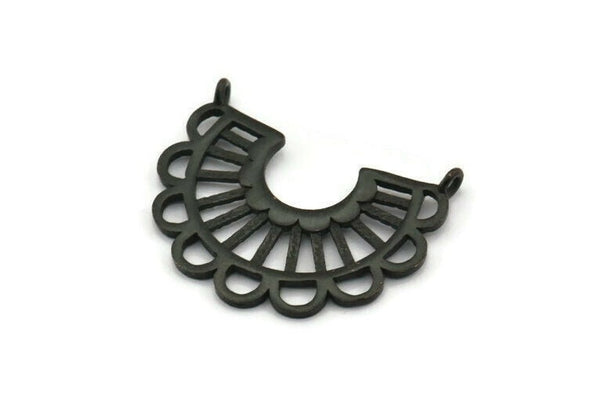 Black Charm, 2 Oxidized Black Brass,  Semi Circle Charm, Black Pendants With 2 Loops (30x24.5x1.1mm) E242 S1129