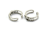Silver Ring Settings, 2 Antique Silver Plated Brass Moon Phases Ring With 1 Stone Setting - Pad Size 4mm V134 H1481