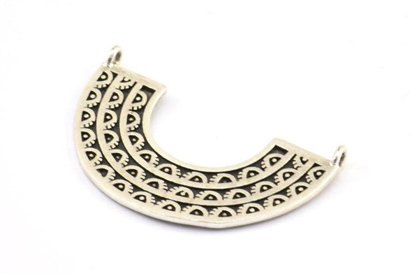 Silver Ethnic Pendant, 2 Antique Silver Plated Brass Ethnic Pendants With 2 Loops (36x22mm) E254