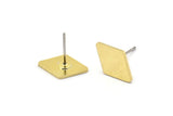 Brass Diamond Earring, 12 Raw Brass Tiny Diamond Shaped Stud Earrings (13x9x0.80mm) A2754