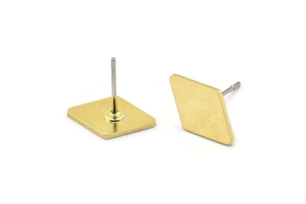 Brass Diamond Earring, 12 Raw Brass Tiny Diamond Shaped Stud Earrings (13x9x0.80mm) A2754