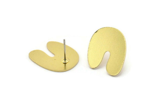 Earring Studs, 8 Raw Brass - U Shape Earrings - Brass Earrings - Earrings (17x15x0.80mm) A2761