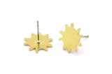 Brass Sun Earring, 8 Raw Brass Sun Shaped Stud Earrings (12x0.80mm) A2757