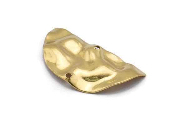 Semi Circle Charm, 12 Raw Brass Wavy Half Moon Charms With 2 Holes, Earrings, Findings (29x15x0.60mm) D0725