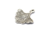 Ginkgo Leaf Pendant, 2 Antique Silver Plated Brass Leaf Charms (26x25mm) N0393 H0129