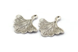 Ginkgo Leaf Pendant, 2 Antique Silver Plated Brass Leaf Charms (26x25mm) N0393 H0129