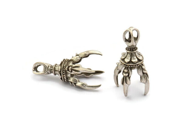Dragon Claw Pendant, 1 Antique Silver Plated Brass Dragon Claw Charms, Necklace Pendants (36x11mm) N0380 H0170