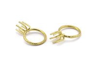 Claw Ring Blank - 5 Raw Brass 6 Claw Ring Blanks for Natural Stones N0103-17mm
