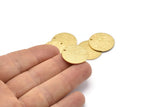 Brass Round Tag, 12 Raw Brass Textured Round Stamping Blanks With 1 Hole, Charms, Pendants, Findings (21x1mm) D0763