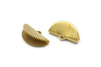 Brass Ribbon Crimp, 24 Raw Brass Textured Ribbon Crimp Ends With 1 Loop, Findings (20x12mm) D0779