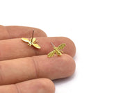 Brass Bee Earring, 12 Raw Brass Bee Stud Earrings (15x9mm) N1183