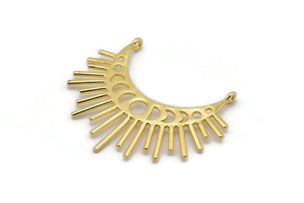 Moon Phases Pendant, Gold Plated Brass Crescent Pendants With 2 Loops, Earring Findings (48x23x1mm) N1017 Q0965