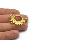 Brass Sun Pendant, 3 Raw Brass Textured Sunny Pendants, Earrings, Findings (28x37mm) BS 2429