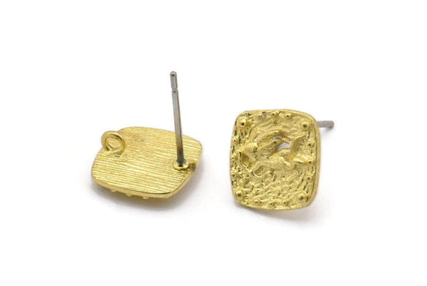 Brass Angel Earring, 6 Raw Brass Love Angel Stud Earrings With 1 Loop (10mm) N1174