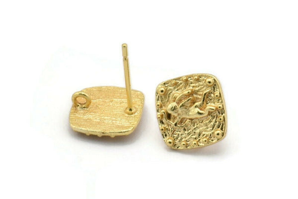 Gold Angel Earring, 4 Gold Plated Brass Love Angel Stud Earrings With 1 Loop (10mm) N1174
