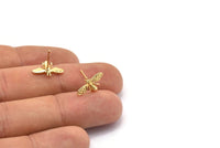 Gold Bee Earring, 8 Gold Plated Brass Bee Stud Earrings (15x9mm) N1183 Q1072