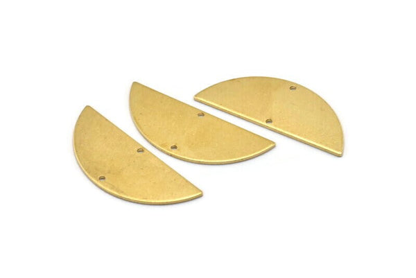 Brass Half Moon, 8 Raw Brass Semi Circle Blanks With 2 Holes, Charms, Earrings, Pendants (39x15x1mm) D0784