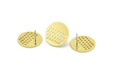 Brass Round Earring, 8 Raw Brass Triangle Patterned Round Shaped Stud Earrings (18x0.80mm) A2769