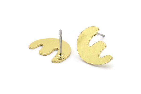 Earring Studs, 8 Raw Brass - Irregular Shaped Stud Earrings - Brass Earrings - Earrings (14x10x0.80mm) A2762