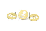 Brass Round Earring, 8 Raw Brass Moon Phases Patterned Round Shaped Stud Earrings (18x0.80mm) A2767