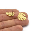 Brass Leaf Earring, 8 Raw Brass Monstera Leaves Shaped Stud Earrings (18x15x0.80mm) A2766