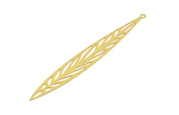 Brass Earring Charm ,10 Raw Brass Leaf Motif Earring Charms With 1 Loop Pendants, Findings (85x10mm) E476