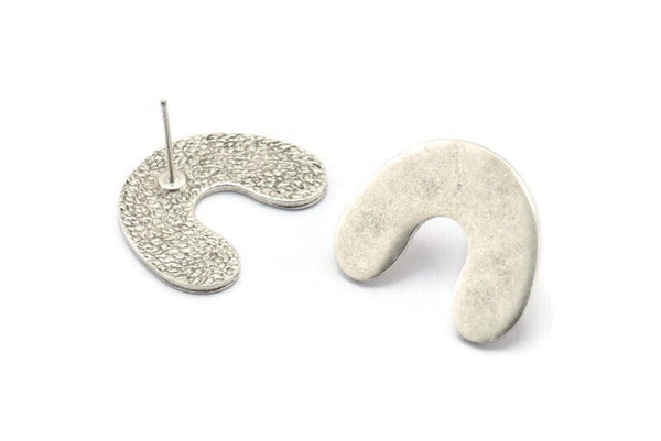 Küpe Çivisi, 2 Antik Gümüş Kaplama Pirinç - Gümüş U Şeklinde Küpeler - Gümüş Küpeler - Küpeler (26x19x1,2 mm) N1543 H1590