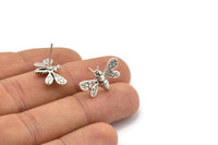 Gümüş Arı Küpe, 2 Antik Gümüş Kaplama Pirinç Arı Küpe (21x12mm) N1515 H1049