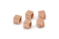 Rose Gold Tube Beads, 12 Rose Gold Plated Brass Square Cube Beads, (4x4mm) A0153 Q0447