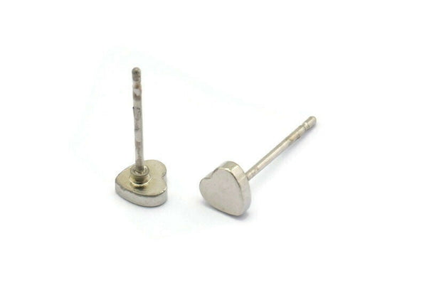 Silver Heart Earring, 12 Silver Tone Brass Heart Stud Earrings (5mm) D1453